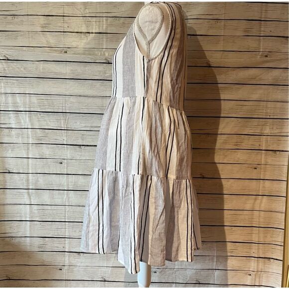 Sundry Everyday Striped Boho Mini Tunic White Black Sleeveless Dress Size O - Picture 6 of 10
